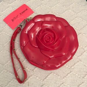 Betsey Johnson PINK vinyl rose flower purse
